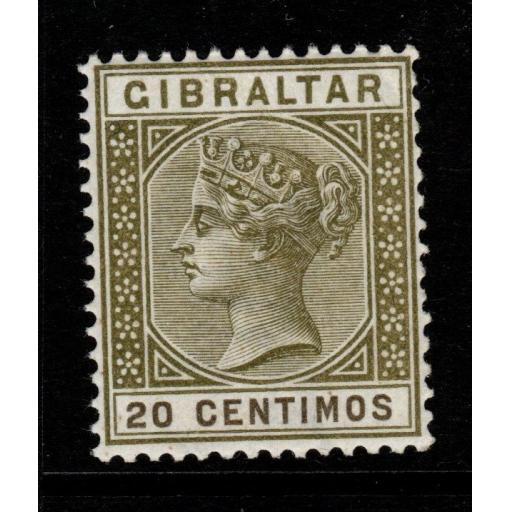 GIBRALTAR SG24 1896 20c OLIVE-GREEN & BROWN MNH