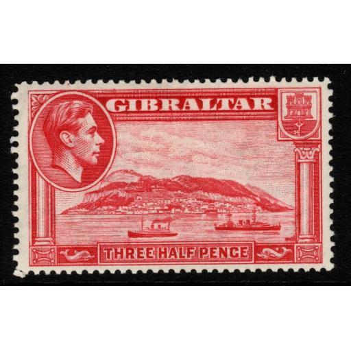 GIBRALTAR SG123 1938 1½d CARMINE p14 MTD MINT