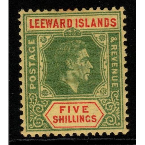 LEEWARD ISLANDS SG112b 1942 5/= GREEN & RED/YELLOW ORD PAPER MTD MINT