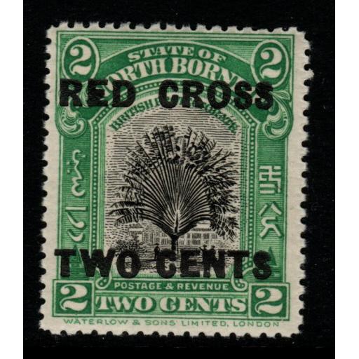 NORTH BORNEO SG227 1918 2c+2c GREEN SURCH 13-14mm APART MNH