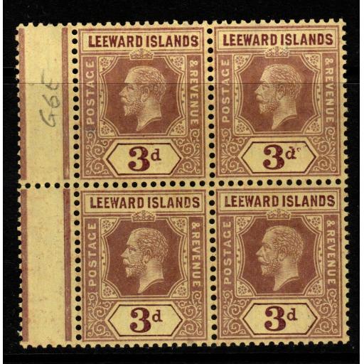 LEEWARD ISLANDS SG51c 1920 3d PURPLE/BUFF MNH BLOCK OF 4