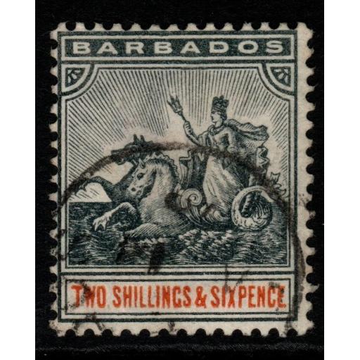 BARBADOS SG114 1892 2/6 BLUE-BLACK & ORANGE FINE USED