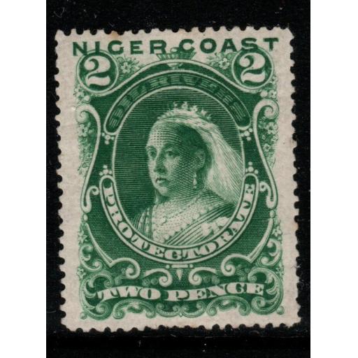 NIGER COAST SG47 1894 2d GREEN p14½-15 TONED PERF MTD MINT