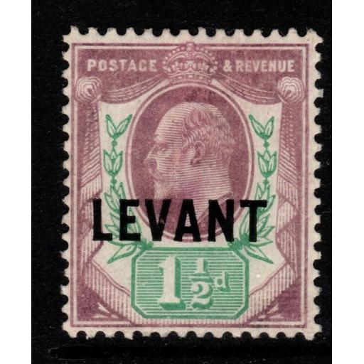 BRITISH LEVANT SGL3a 1905 1½d PALE DULL PURPLE & GREEN CHALKY PAPER MTD MINT