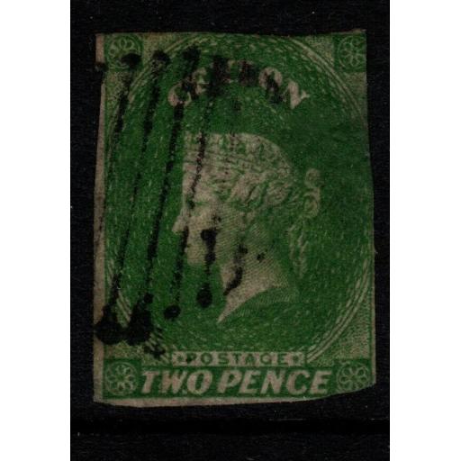 CEYLON SG3 1857 2d GREEN (3 MARG) USED