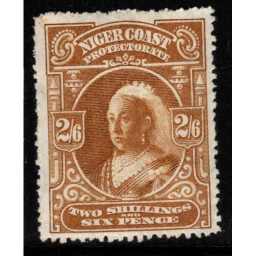 NIGER COAST SG73a 1896 2/6 OLIVE-BISTRE p15½-16 HEAVY MTD MINT