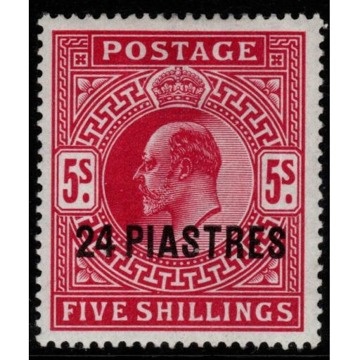 BRITISH LEVANT SG12 1905 24pi on 5/= BRIGHT CARMINE MTD MINT