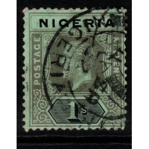 NIGERIA SG8e 1917 1/= BLACK/EMERALD(PALE OLIVE BACK) FINE USED
