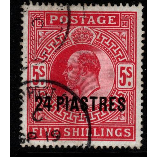 BRITISH LEVANT SG12 1905 24pi on 5/= BRIGHT CARMINE FINE USED