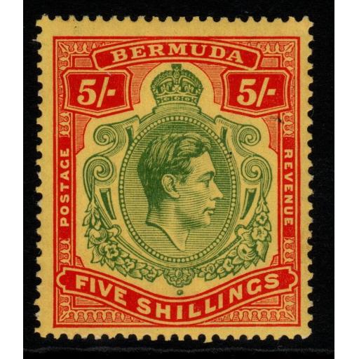 BERMUDA SG118 1938 5/= GREEN & RED/YELLOW LIGHT GUM TONE MTD MINT