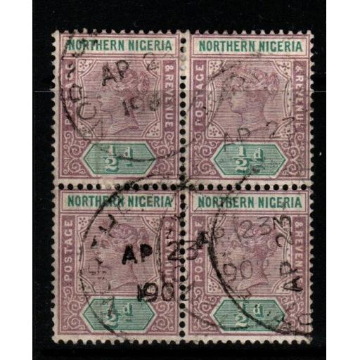 NORTHERN NIGERIA SG1 1900 ½d DULL MAUVE & GREEN BLOCK OF 4 FINE USED