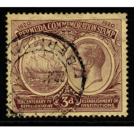 BERMUDA SG62 1920 3d DULL & DEEP PURPLE/PALE YELLOW FINE USED