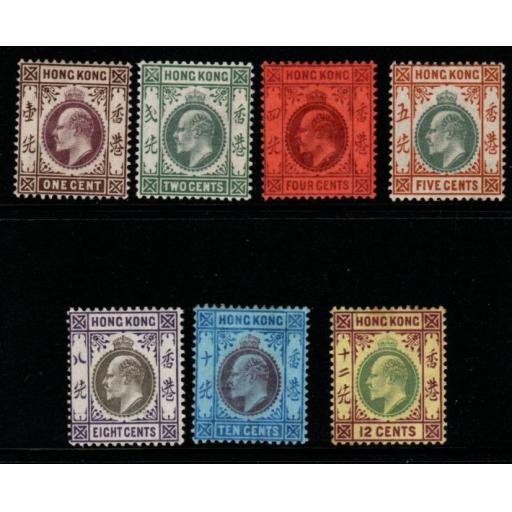 HONG KONG SG62/8 1903 WMK CROWN CA DEFINITIVE SET TO 12c MTD MINT