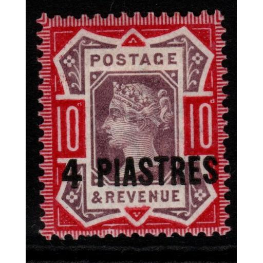 BRITISH LEVANT SG6a 1896 4pi on 10d DULL PURPLE & DEEP BRIGHT CARMINE MTD MINT