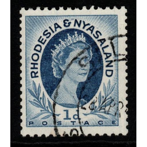 RHODESIA & NYASALAND SG2a 1955 1d DEEP BLUE COIL STAMP p12½x14 FINE USED