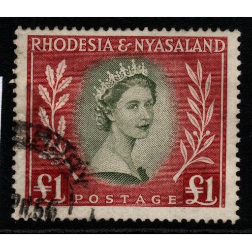 RHODESIA & NYASALAND SG15 1954 £1 OLIVE-GREEN & LAKE FINE USED