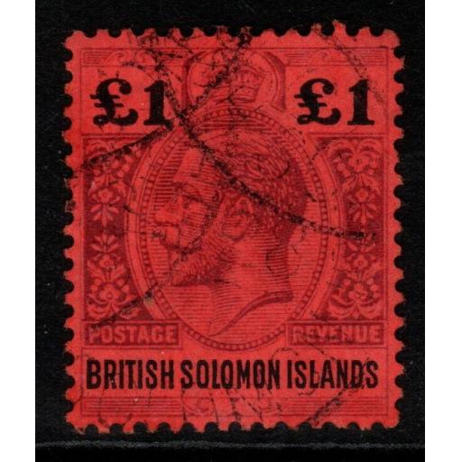 BRITISH SOLOMON IS. SG38 1914 £1 PURPLE & BLACK/RED FINE USED