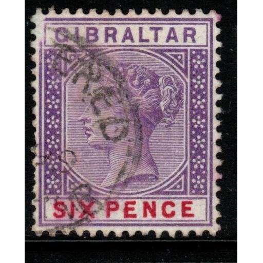 GIBRALTAR SG44 1898 6d VIOLET & RED USED