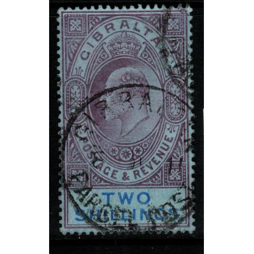 GIBRALTAR SG72 1910 2/= PURPLE & BRIGHT BLUE/BLUE FINE USED