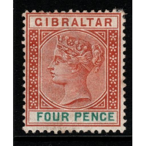 GIBRALTAR SG43 1898 4d ORANGE-BROWN & GREEN MTD MINT