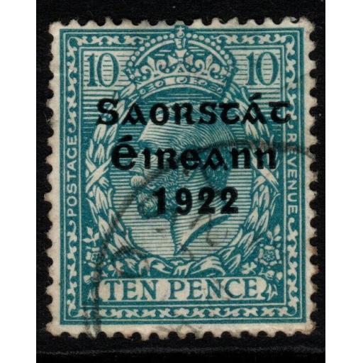 IRELAND SG62 1922 10d TURQUOISE-BLUE FINE USED