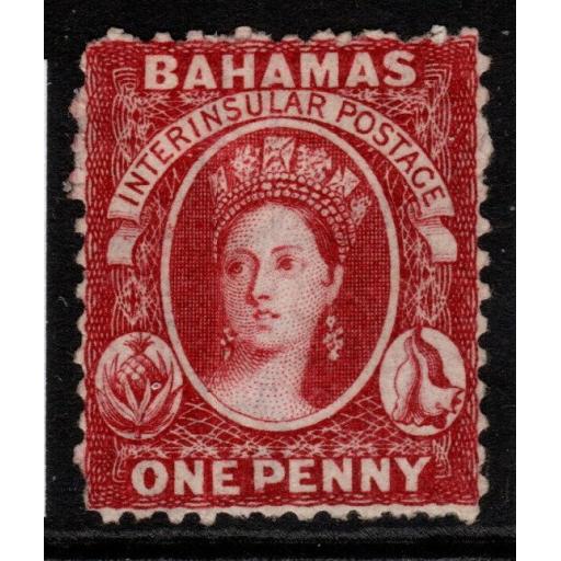 BAHAMAS SG21 1863 1d CARMINE-LAKE UNUSED