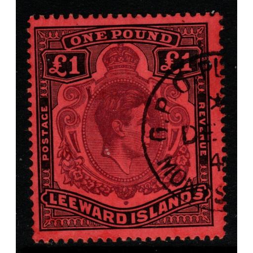 LEEWARD ISLANDS SG114a 1942 £1 PURPLE & BLACK/CARMINE FINE USED