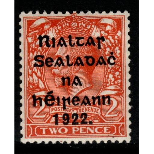 IRELAND SG29 1922 2d BRIGHT ORANGE DIE I MTD MINT