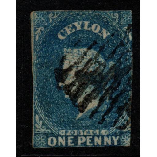 CEYLON SG2 1857 1d DEEP TURQUOISE-BLUE USED