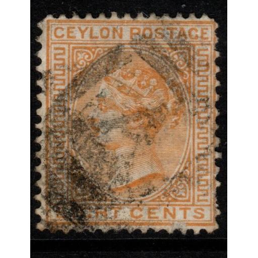 CEYLON SG135 1872 8c ORANGE-YELLOW p14x12½ USED