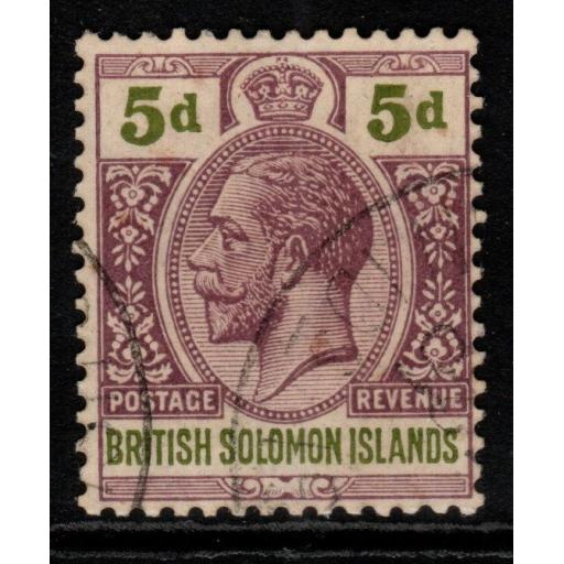 BRITISH SOLOMON IS. SG31 1914 5d BROWN-PURPLE & OLIVE-GREEN FINE USED