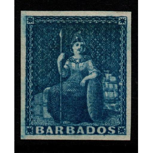 BARBADOS SG3 1852 (1d) BLUE 4 MARG MTD MINT