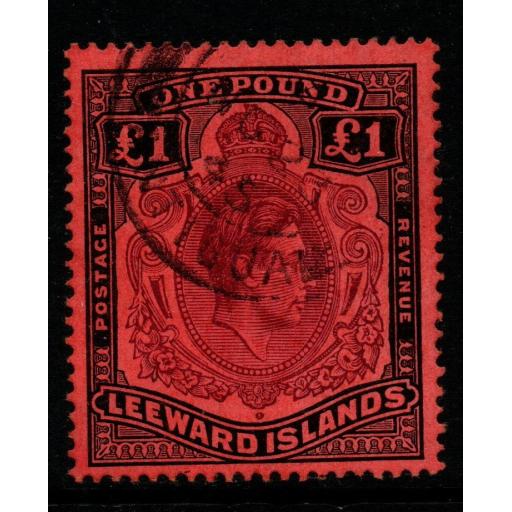 LEEWARD ISLANDS SG114b 1945 £1 BROWN-PURPLE & BLACK/SALMON FINE USED