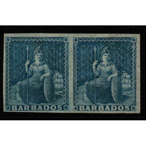 BARBADOS SG3 1852 1d BLUE PAIR MTD MINT