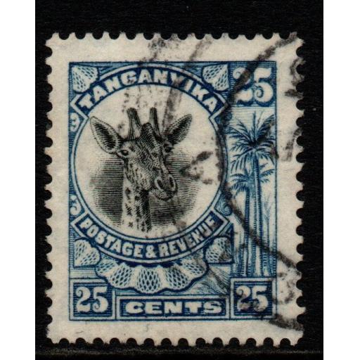 TANGANYIKA SG91 1925 25c BLACK & BLUE USED