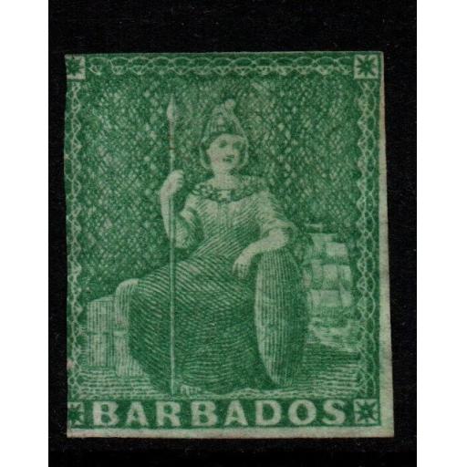BARBADOS SG8 1858 (½d) GREEN UNUSED