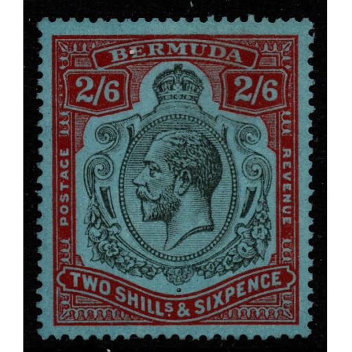 BERMUDA SG89d 1927 2/6 BLACK & CARMINE/PALE BLUE LINE THROUGH SCROLL MTD MINT