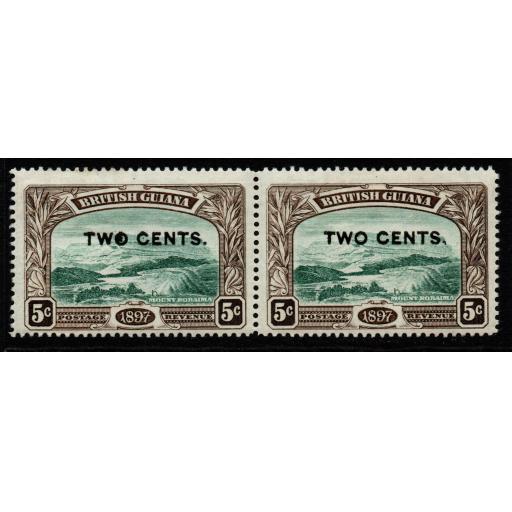 BRITISH GUIANA SG222/b 1899 2c on 5c DEEP GREEN & SEPIA COMMA AFTER CENTS M.MINT