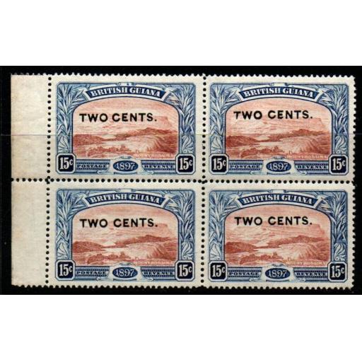 BRITISH GUIANA SG224/f 1899 2c on 15c RED-BROWN & BLUE SHAVED "E"(R6/2) MTD MINT
