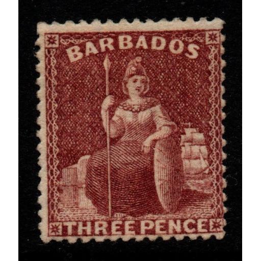 BARBADOS SG63 1873 3d BROWN-PURPLE UNUSED