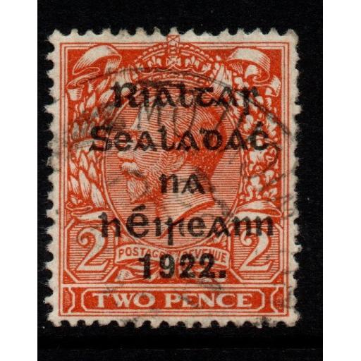 IRELAND SG29a 1922 2d BRIGHT ORANGE DIE II FINE USED