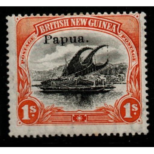 PAPUA SG44b 1907 1/= BLACK & ORANGE WMK VERTICAL THIN PAPER MTD MINT