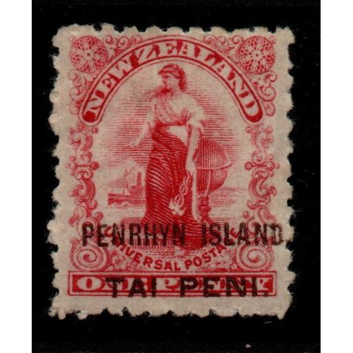PENRHYN ISLAND SG3 1902 1d CARMINE p11 (RPS CERT) MTD MINT
