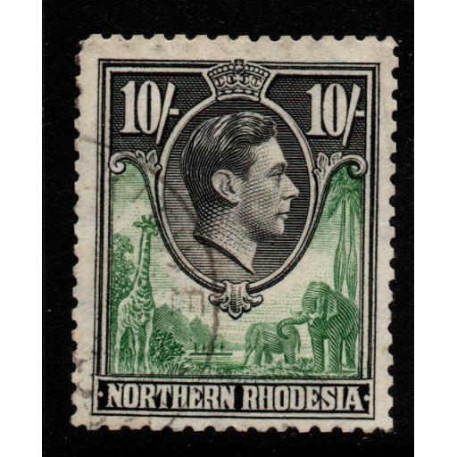 NORTHERN RHODESIA SG44 1938 10/= GREEN & BLACK FINE USED