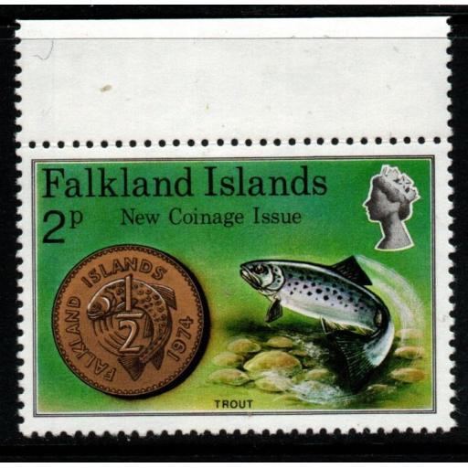 FALKLAND ISLANDS SG316w 1975 2p NEW COINAGE WMK CROWN TO RIGHT OF CA MNH