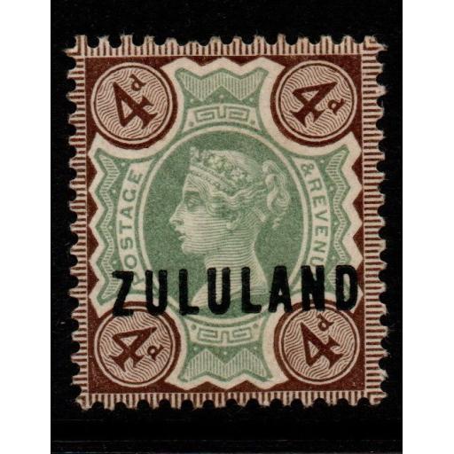 ZULULAND SG6 1888 4d GREEN & DEEP BROWN MNH