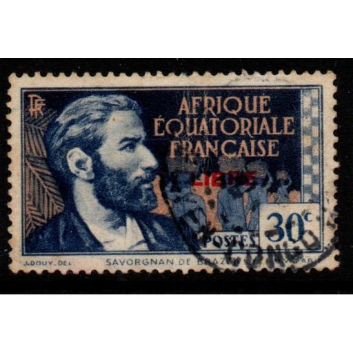FRENCH EQUATORIAL AFRICA SG120A 1940 30c BLUE & FLESH OVPT IN RED FINE USED