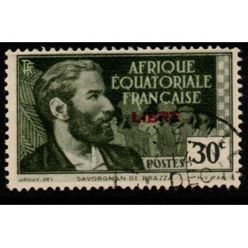 FRENCH EQUATORIAL AFRICA SG119A 1940 30c DEEP & PALE GREEN OVPT IN RED FINE USED