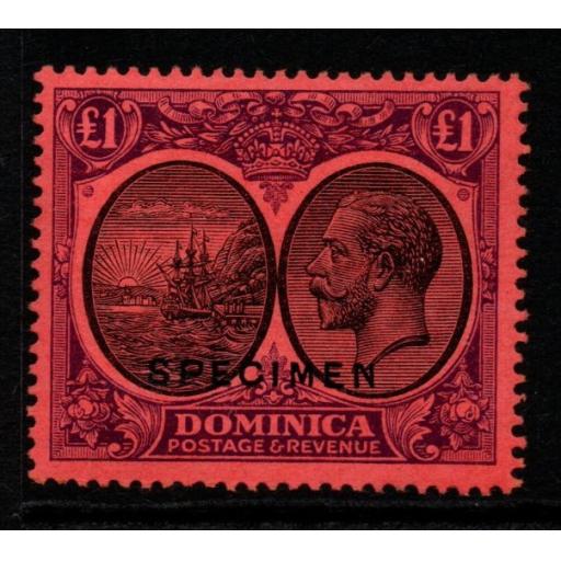 DOMINICA SG91s 1923 £1 BLACK & PURPLE/RED SPECIMEN MTD MINT