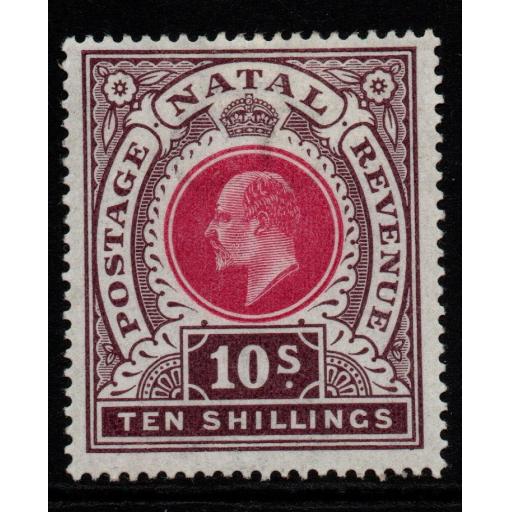 NATAL SG141 1902 10/= DEEP ROSE & CHOCOLATE MNH